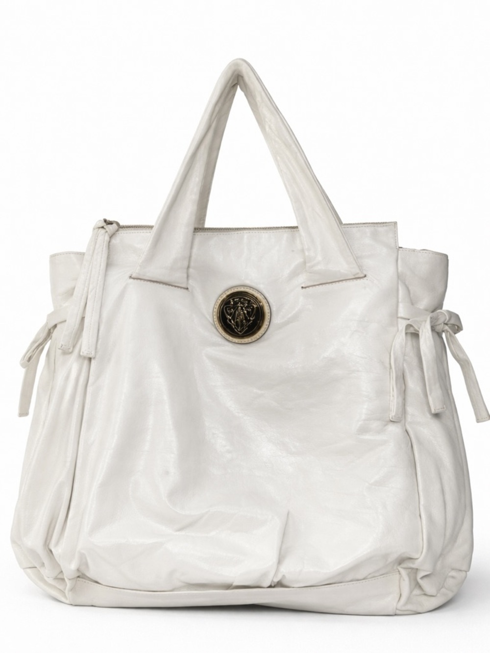 Gucci Large White Leather Tote Bag GG Logo Charm Shoulder Bag